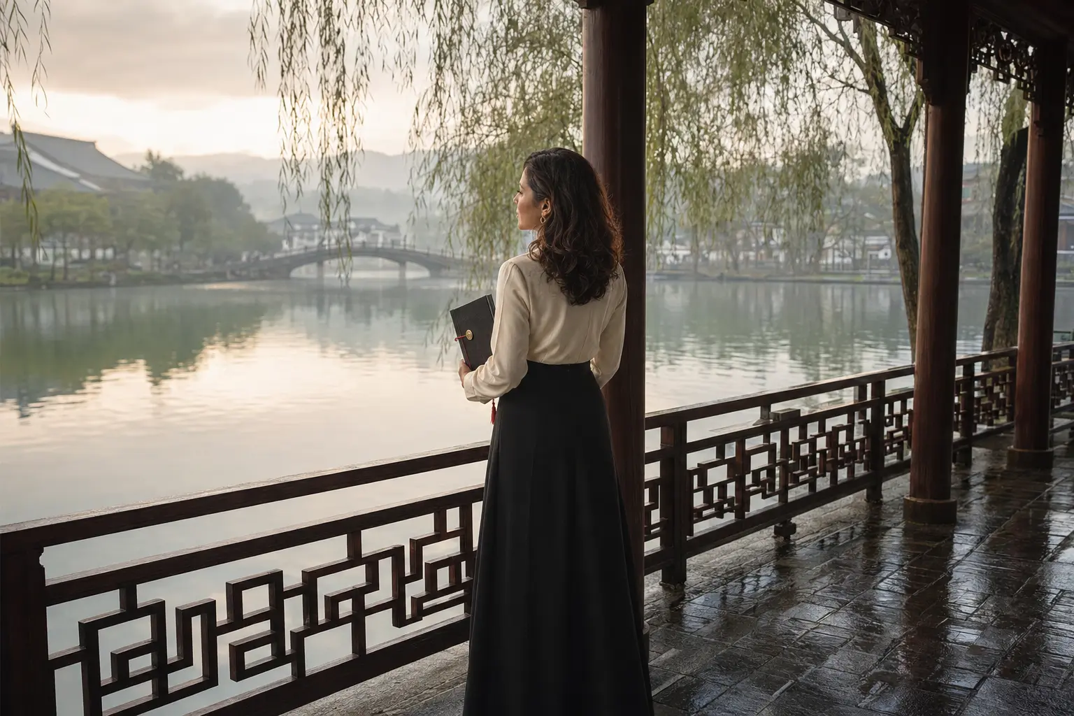 Helena Salles beside West Lake in Hangzhou, China