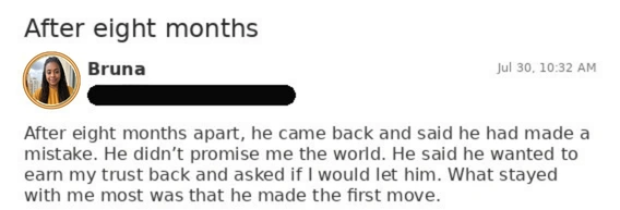 Story shared by a woman who placed both names in the Book
